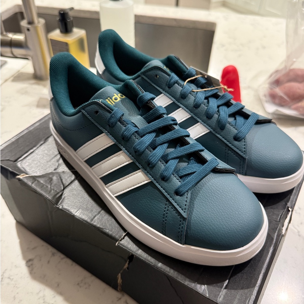Adidas Teal & White Grand Court Sneakers